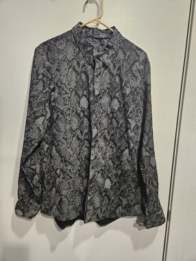 GUESS Black & Gray Snake-Print Lightweight Button Down Shirt XL Slim Fit